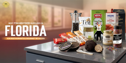 Tita Italia blog banner titled Best Italian Food Suppliers in Florida for Restaurants and Gourmet Retailers displaying premium imported pantry staples.