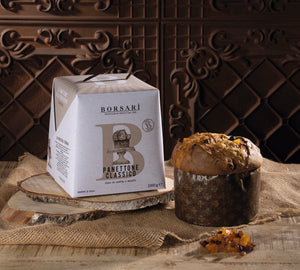 Traditional Italian Christmas panettone with raisins and candied citrus peel