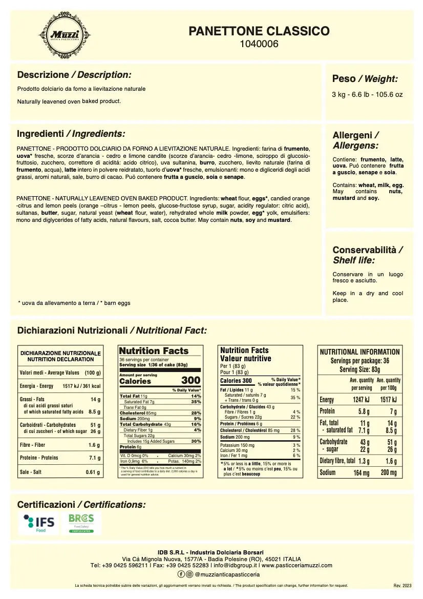 Panettone description and ingredients