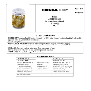 Anfosso - Artichokes in EVO Oil - 6.34oz/180g - Technical Sheet
