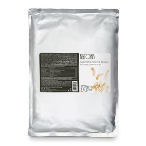 White packaging of Artichokeswith a label on a white background