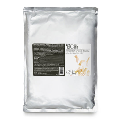 White packaging of Artichokeswith a label on a white background
