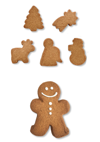Caramel and cinnamon Christmas-shaped cookies with decorated cookie figure