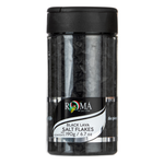 Jar of Roma Black Lava Salt Flakes on a white background