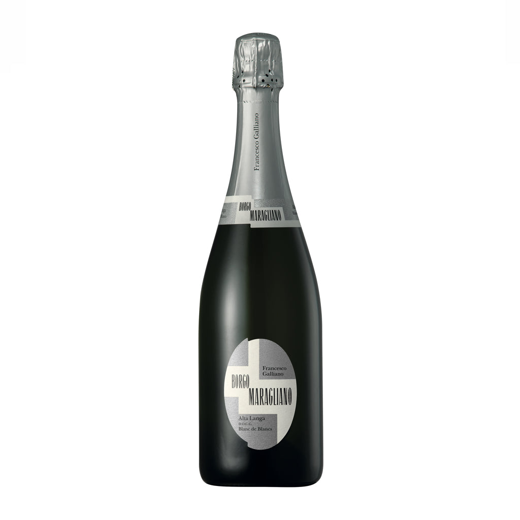 Borgo Maragliano Alta Langa Blanc de blancs bottle in a white background