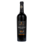 A bottle of Lucio Leuci Salento Cabernet Sauvignon Kosher red wine, featuring a dark glass bottle with a black label and gold lettering, set against a plain white background.