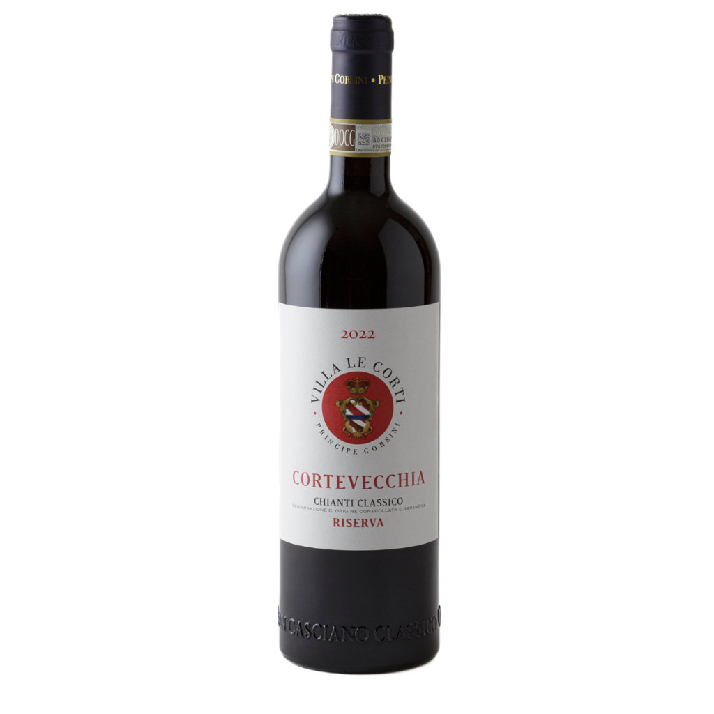 Red wine bottle with a white label on a white background