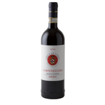 Red wine bottle with a white label on a white background