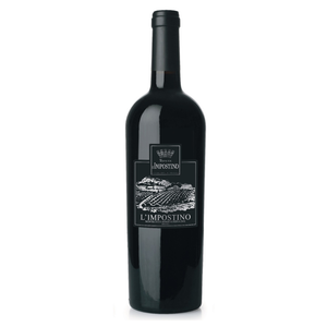 Red Wine bottle with 'L'impostino' Motecucco label on a white background