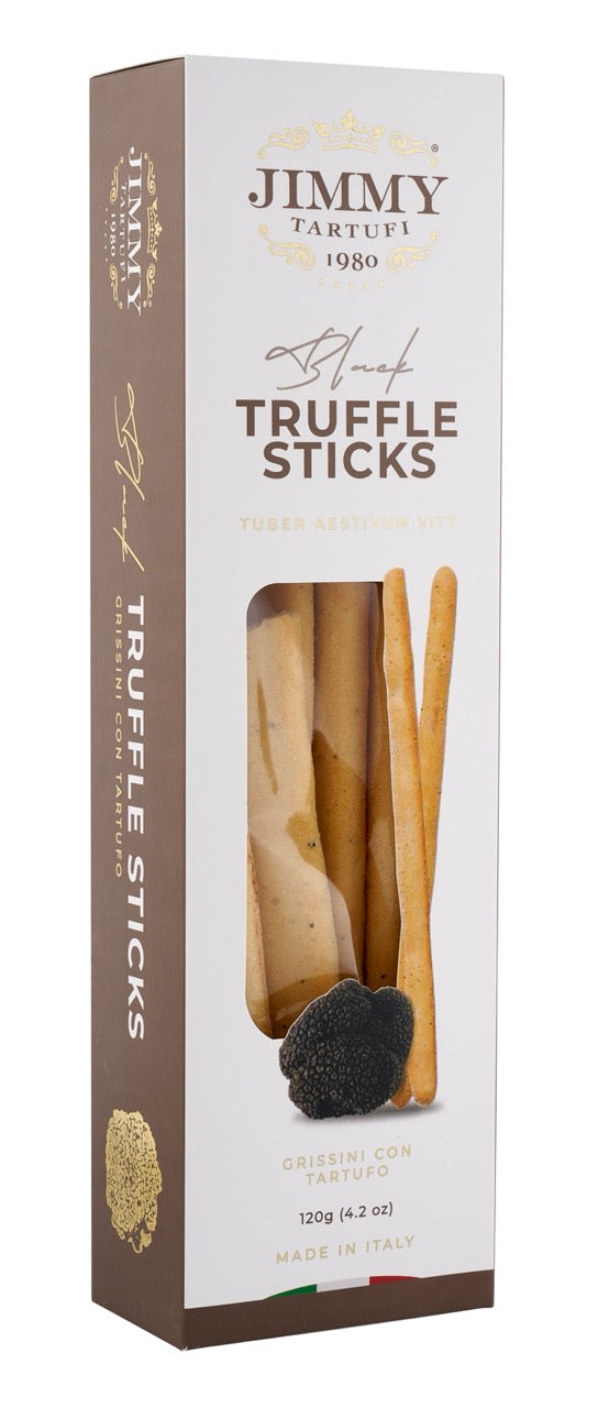 packaging breadsticks with truffle and extra virgin olive oil on a white background