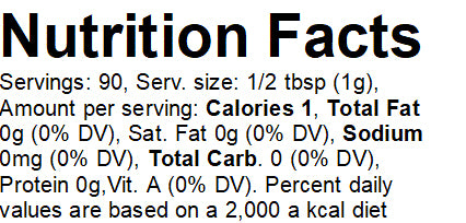 Nutrition facts label for a product with minimal ingredients.