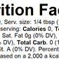 Nutrition facts label for a product with specific details about calories, fat, sodium, and carbohydrates per serving.