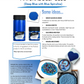 Advertisement for natural deep blue colorant with product images and usage ideas.