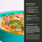Blue bowl of Carnaroli Rice with ingredients listed on the side for a risotto with onion pesto recipe