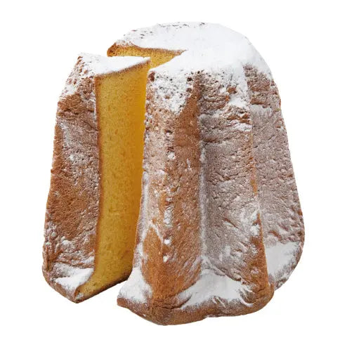 Italian pandoro dusted with powdered sugar on a white background