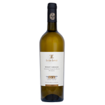 A bottle of Lucio Leuci Pinot Grigio Kosher white wine from Puglia, Italy, featuring a white label and a dark green glass bottle, set against a plain white background.