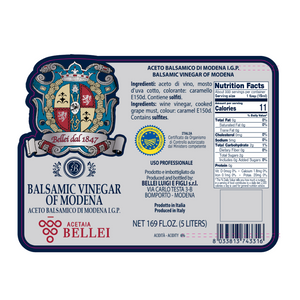 back label of balsamic vinegar of modena