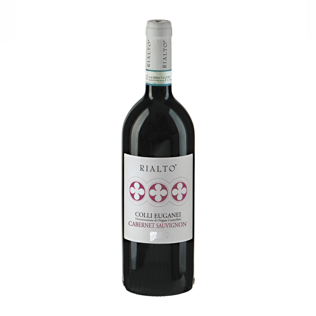 A bottle of Rialto Colli Euganei Cabernet Sauvignon wine with a label displaying the brand and variety.