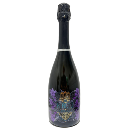 Bottle of Rialto sparkling wine on a white background