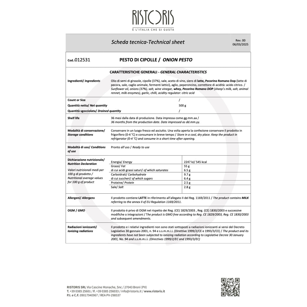 Ristoris Onion Pesto - Technical Sheet