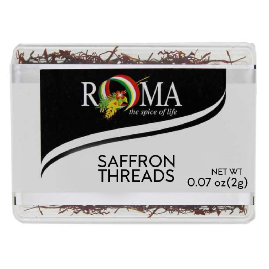 Pack of Roma saffron threads on a white background