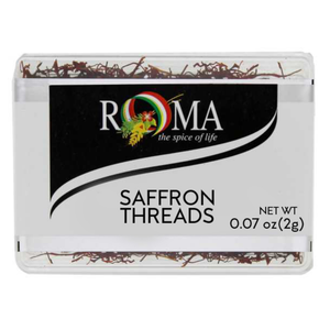 Pack of Roma saffron threads on a white background