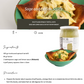 Recipe card for ricotta and spinach tortellini with sage and lemon sauce in puff pastry basket.