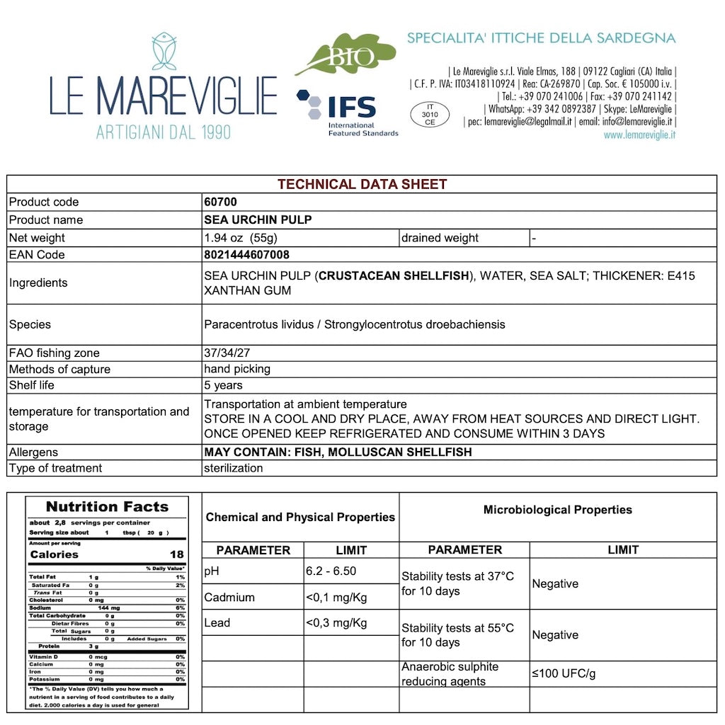 technical data sheet le mareviglie