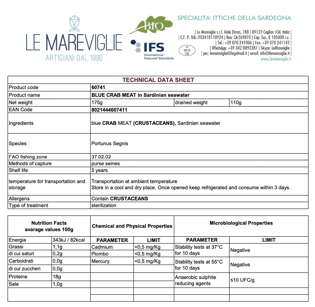 technical data sheet le mareviglie