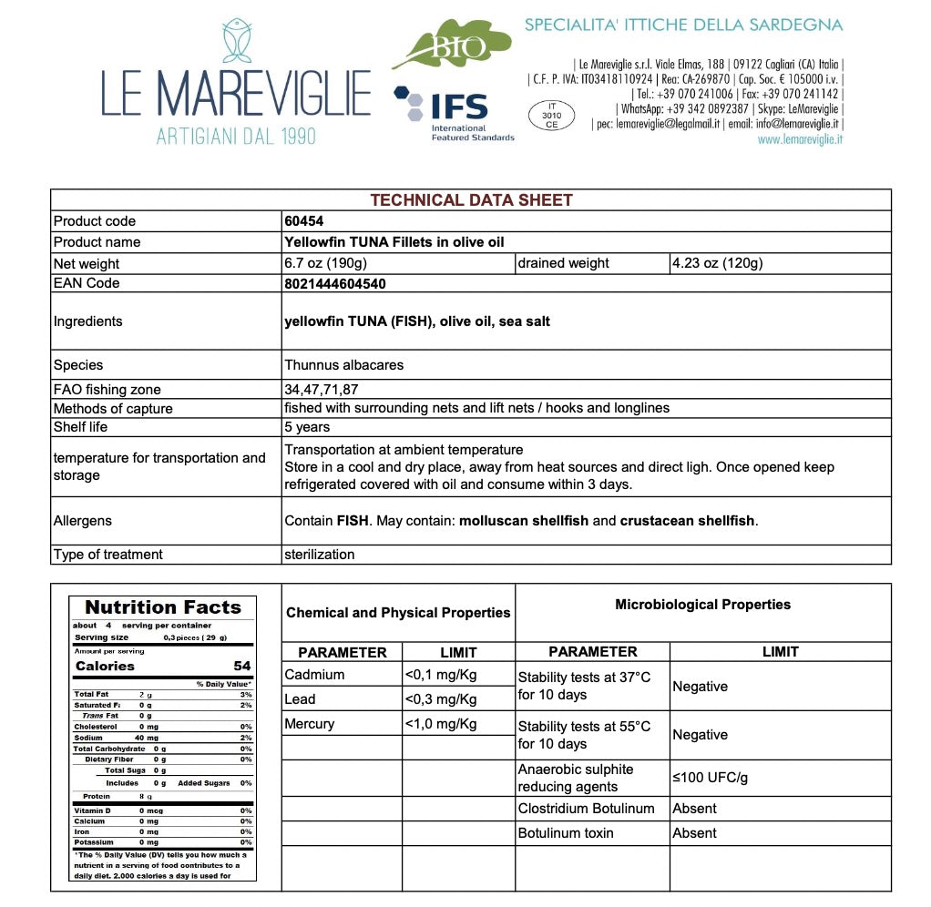 technical data sheet le mareviglie