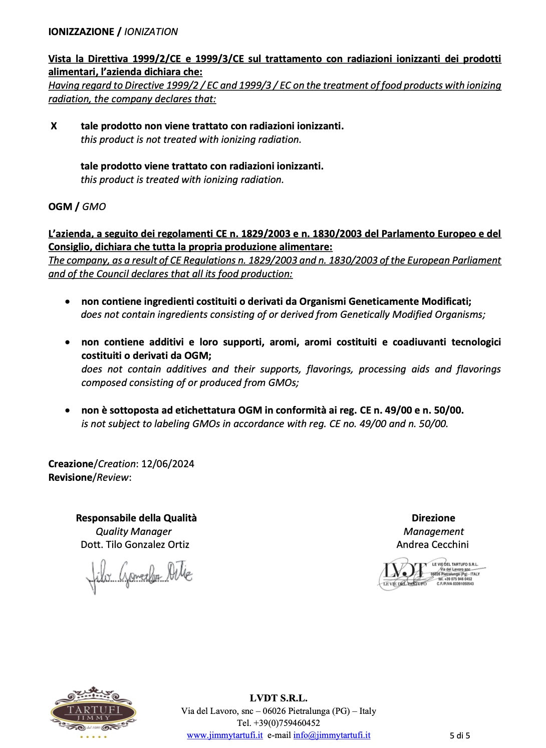 ionazation certificate