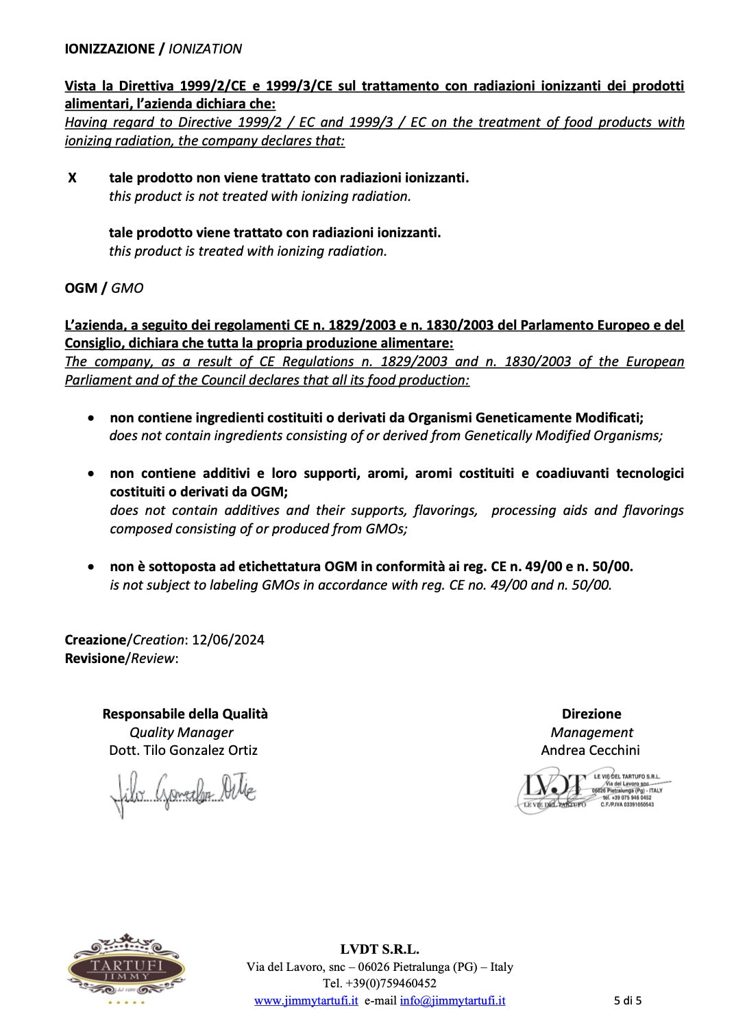 ionization certificate