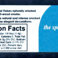 Nutrition facts label and description of smoked sea salt on a blue background with 'the spice of life' text.