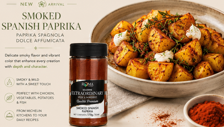 papas bravas served with smoked paprika on the top on a white background