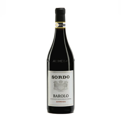 A bottle of Sordo Monprivato Barolo wine with a label that includes the brand name 'Alberta' and the grape variety 'Barolo'.