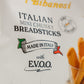 A close-up of a white bag of I Bibanesi Italian Mini Chunky Breadsticks by E.V.