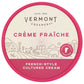 Vermont Creamery Crème Fraçèche container with pink and white design