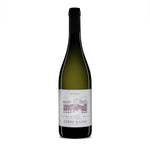 A bottle of Pecorino Organic IGT Torre Raone wine with a label depicting a sheep and a shepherd.