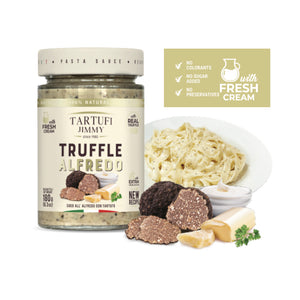 Tartufi Jimmy - Truffle Alfredo Sauce in glass Jar with pasta, fresh truffle and cheese