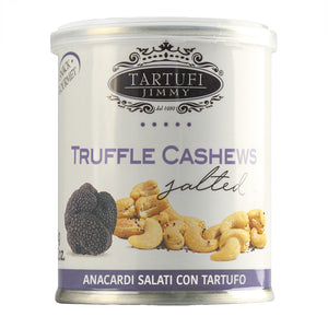 Can of Tartufi Jimmy Truffle Cashews on a white background