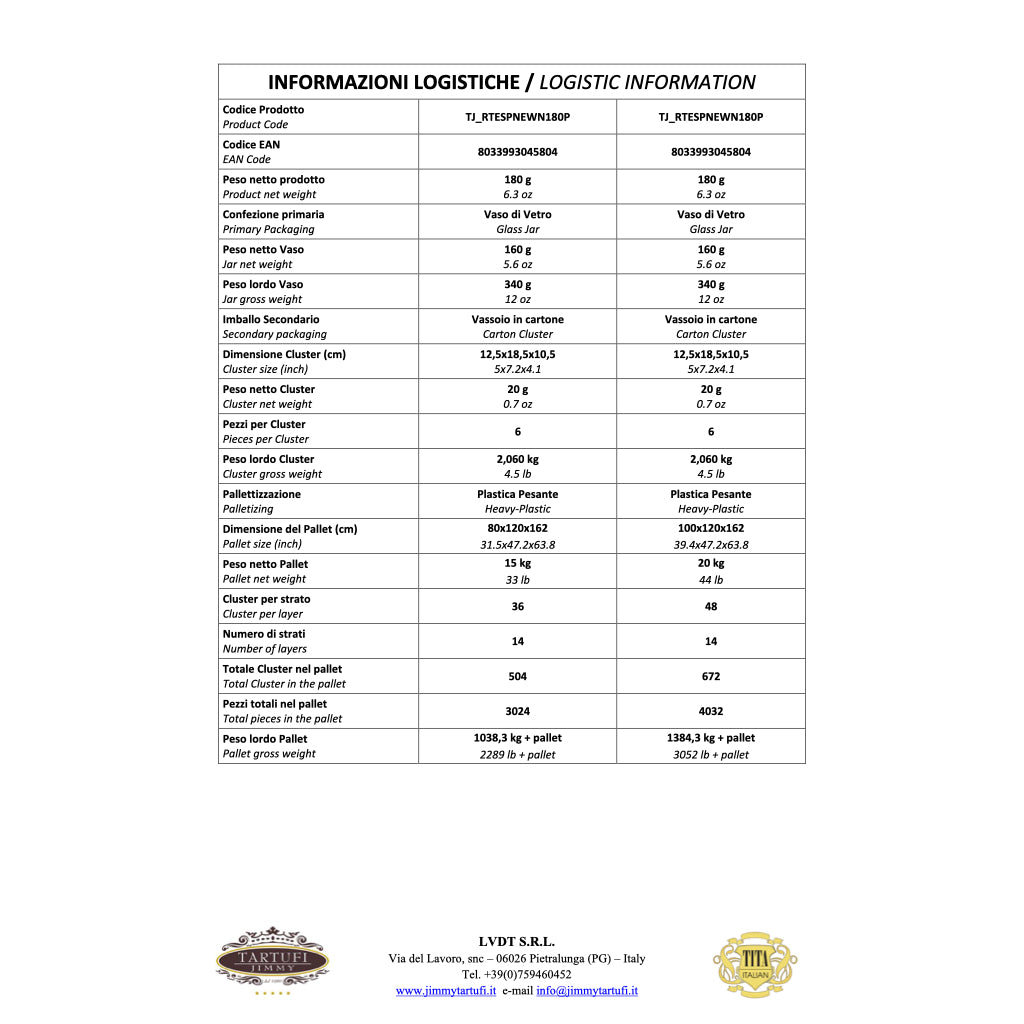 Tartufi Jimmy - Truffle & Mushrooms sauce | Technical Sheet / Logistic Information