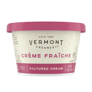 Container of Vermont Creamery Crème Fraçeè on a white background
