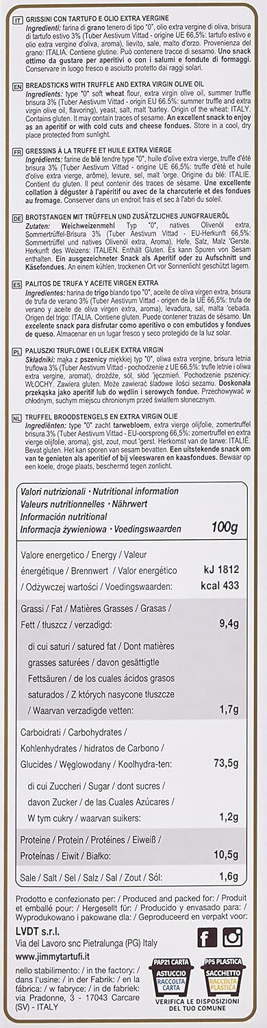 back label of breadsticks with truffle on a white background