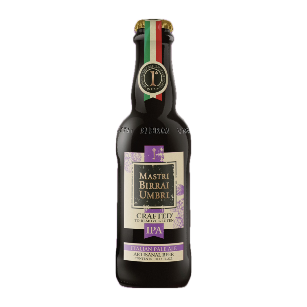 Bottle of Mastri Birrai Umbri beer on a white background