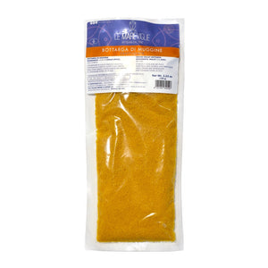 grated bottarga Packaged product with a label on a white background