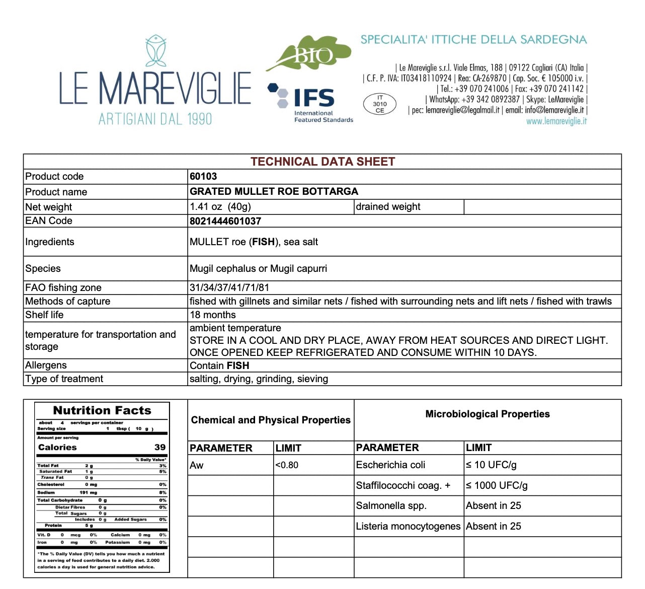technical data sheet le mareviglie