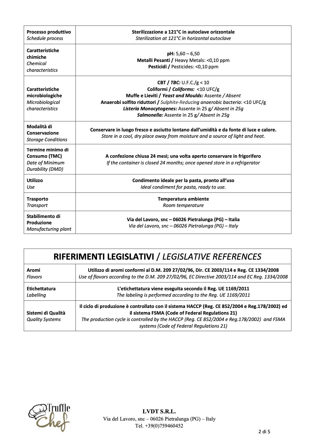 legislative references truffle chef lvdt srl