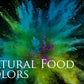 Colorful powder explosion with 'Natural Food Colors' text on a dark background_blue deep. By Tita Italia