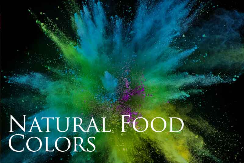 Colorful powder explosion with 'Natural Food Colors' text on a dark background_blue deep. By Tita Italia