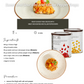 Recipe card for roasted chicken with sweet and sour red and yellow pepper drops, showing ingredients and preparation steps.